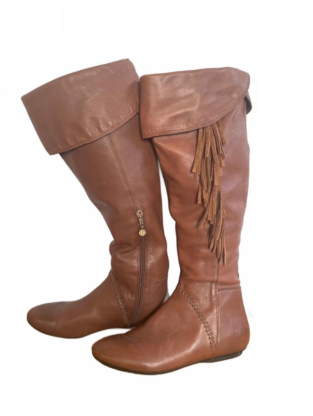 House of Harlow Tessa Brown Leather Fringe Boots US 7.5 EU 38 Slouchy Boho 70s